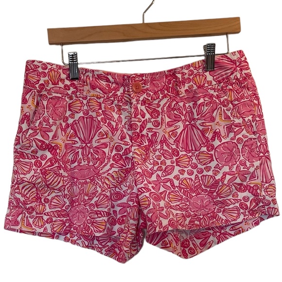 LILLY PULITZER Pink/Orange Shell Print Cotton Shorts - Size 8 - Picture 1 of 11